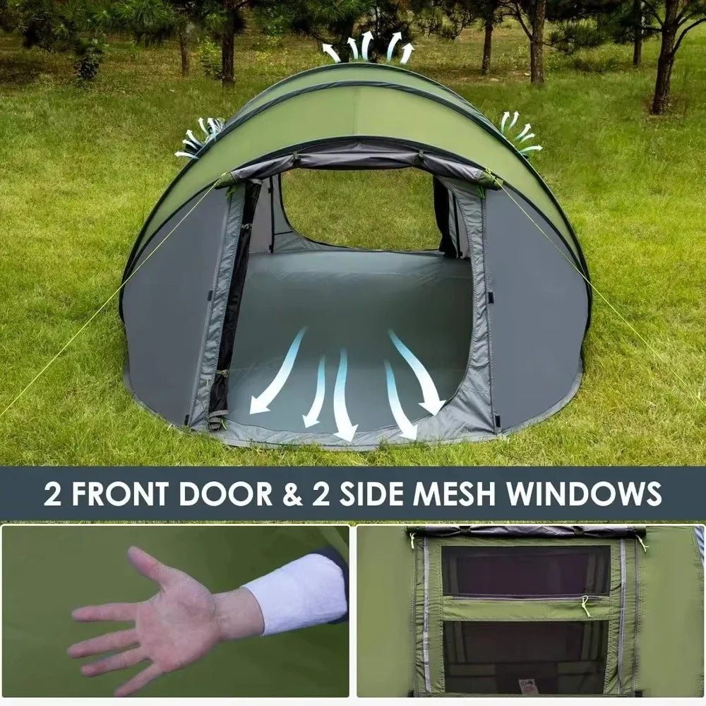 3-4 People Throw Open Tent Automatic Pop Up, Waterproof Large Family Tent for Camping Hiking Tourist