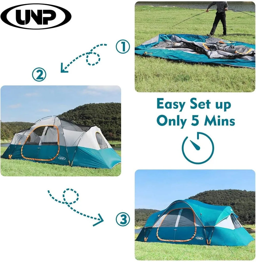 Camping Tent 10-Person-Family ,Festival Tent Big Easy Up 5 Large Mesh Windows Double Layer 2 Room