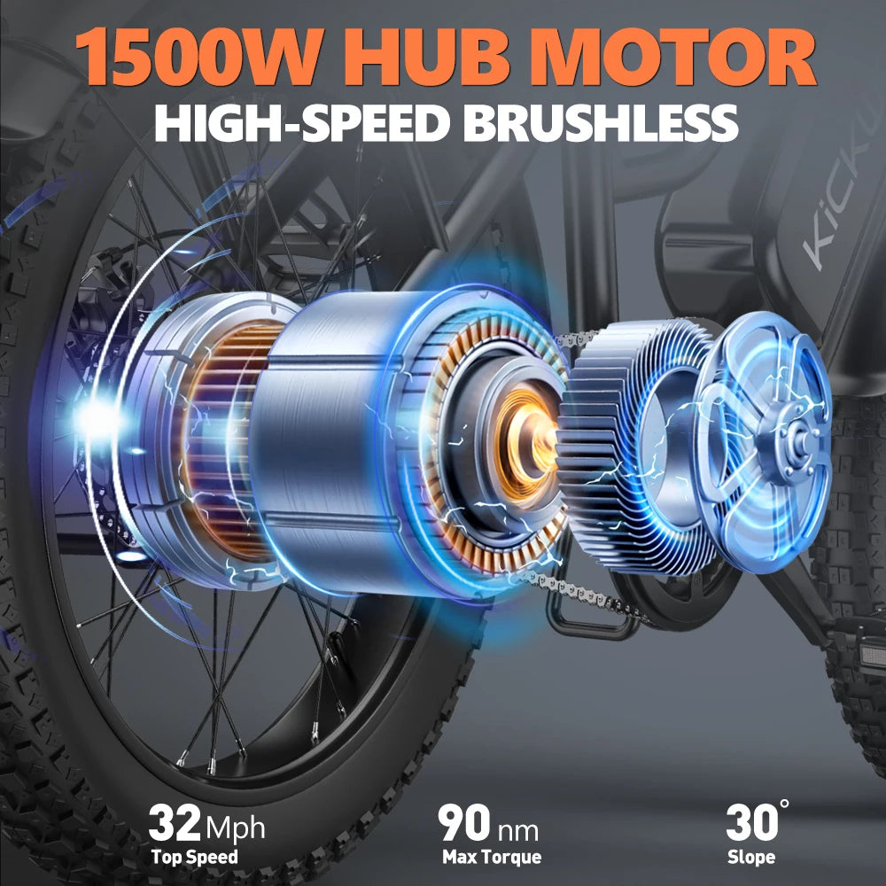 LD20 Electric bike 1500W Motor 48V20AH Removable Battery Dual Disc Brake 20×4 Inch Fat Tire Snow