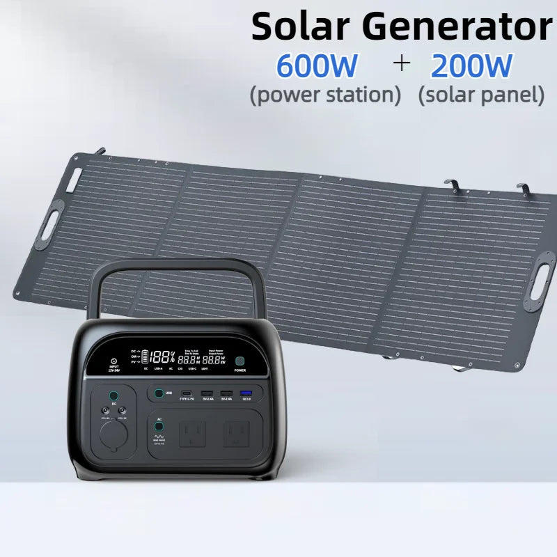 600W Solar Generator LiFePO4 BAT Portable Outdoor Activities 100W 200W Foldable Solar Panel Charger