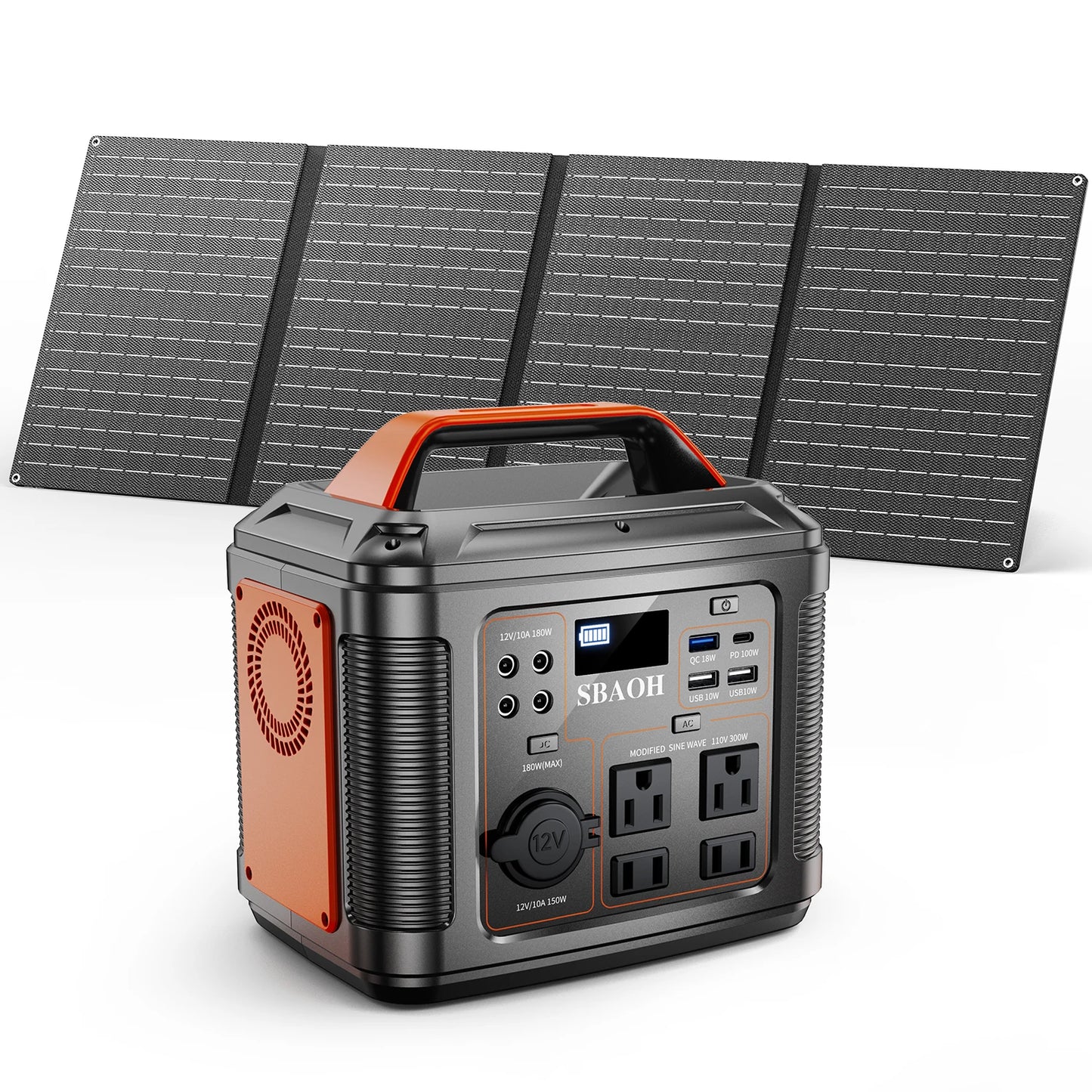 300W Power Station, 296Wh 80000mAh Solar Generator,Lithium Battery Outages,Black(with Solar Panel)