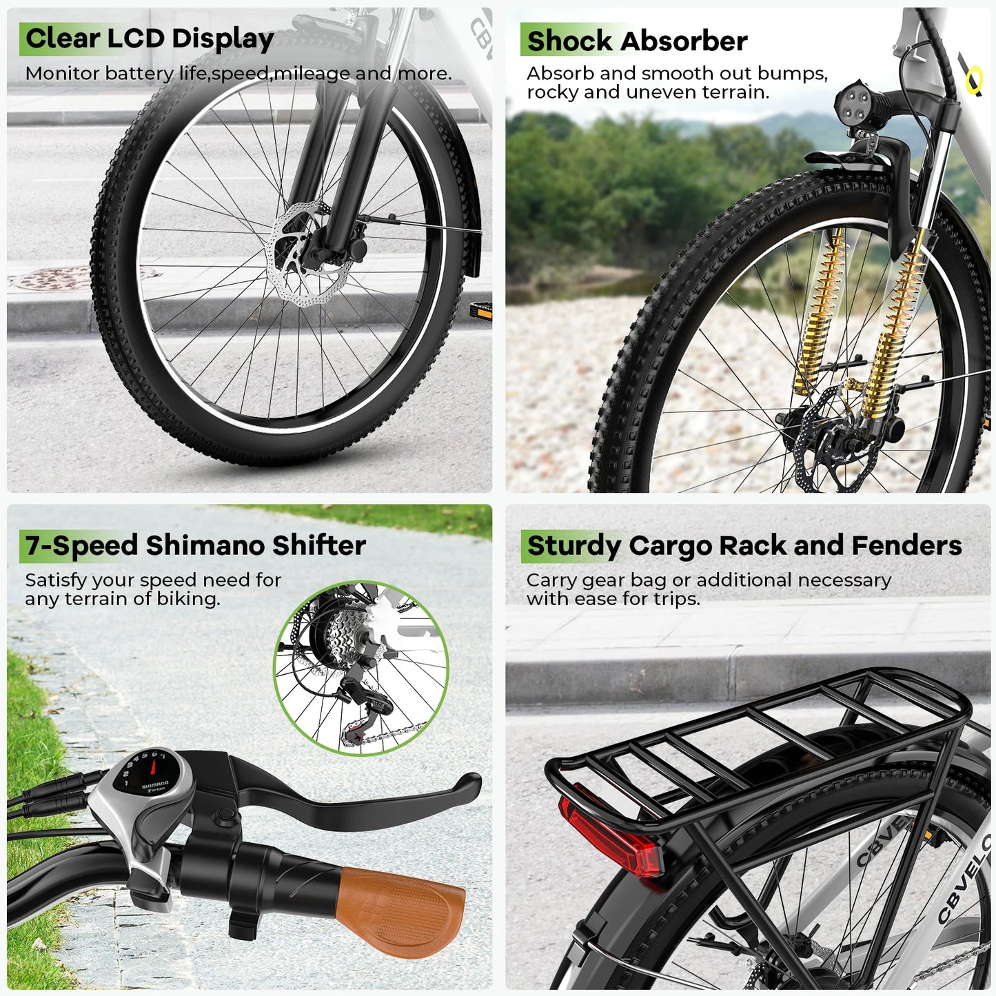 1000 Peak Electric Bike,Adults,up 80 Miles Removable Battery, 26", 7-Speed