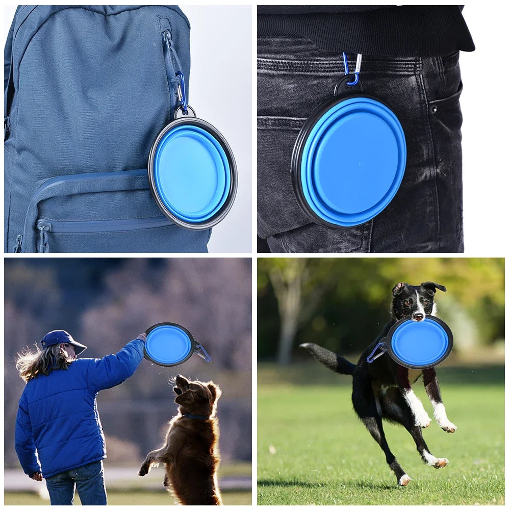 Collapsible Pet Silicone Dog Food Water Bowl Camping Travel Folding ,Carabiner Pet Supplies