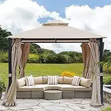 Patio Gazebo 10x12, Heavy Duty Soft Top Gazebos, Double Roofs, Anti-UV Privacy Curtains & Netting