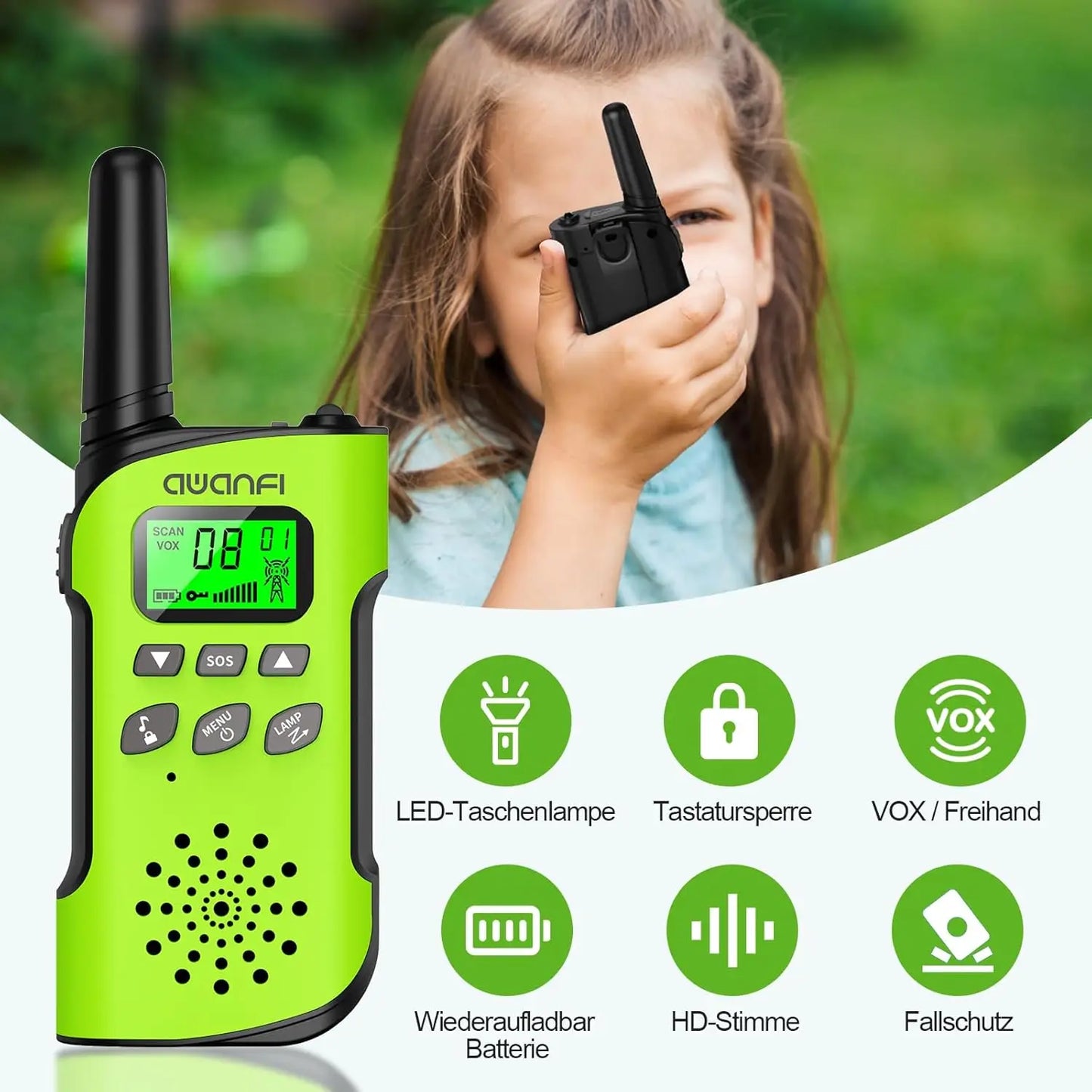 Walkie Talkie Child, 3-12 Years, Rechargeable, Li-ion Battery, Radio Set, Camping/Adventure