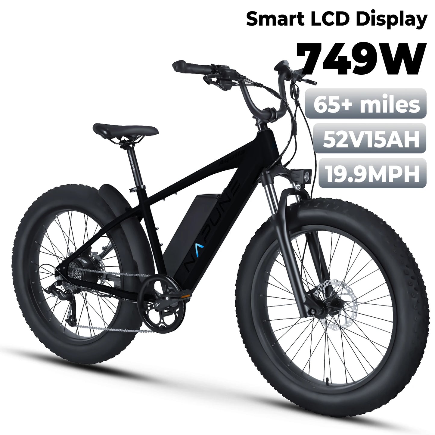 750W off-road E-bike 52V 17Ah 26 inch 4.0 fat tire, USB port, Bluetooth APP LCD screen 9-speed