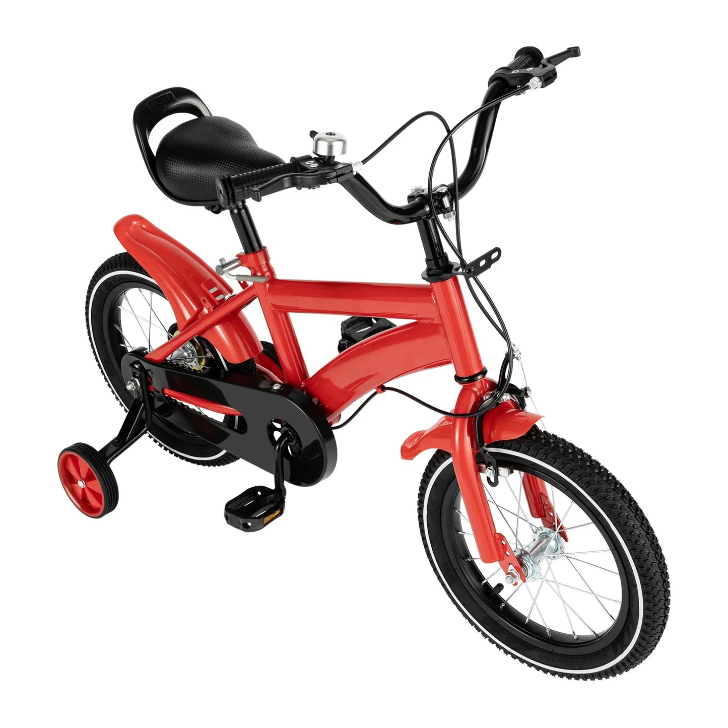 14 Inch Red Modern Children Bicycle with Adjustable 2 Training Wheels 110lbs Children's Exercise Bicycle for Boys and Girls