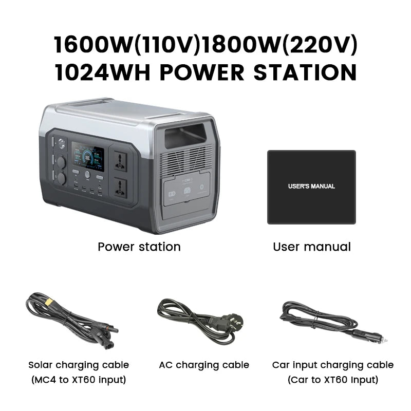 1800W 1000W Portable Generator Power Station Lifepo4 Battery Camping 200W Solar Panel Generator