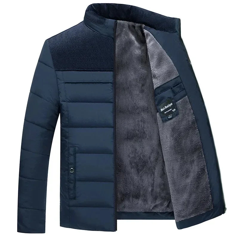 Puffer Jacket Men's Plush Thickened Parkas Stand Collar Jacket Warm Zipper, Padded Overcoat for Men