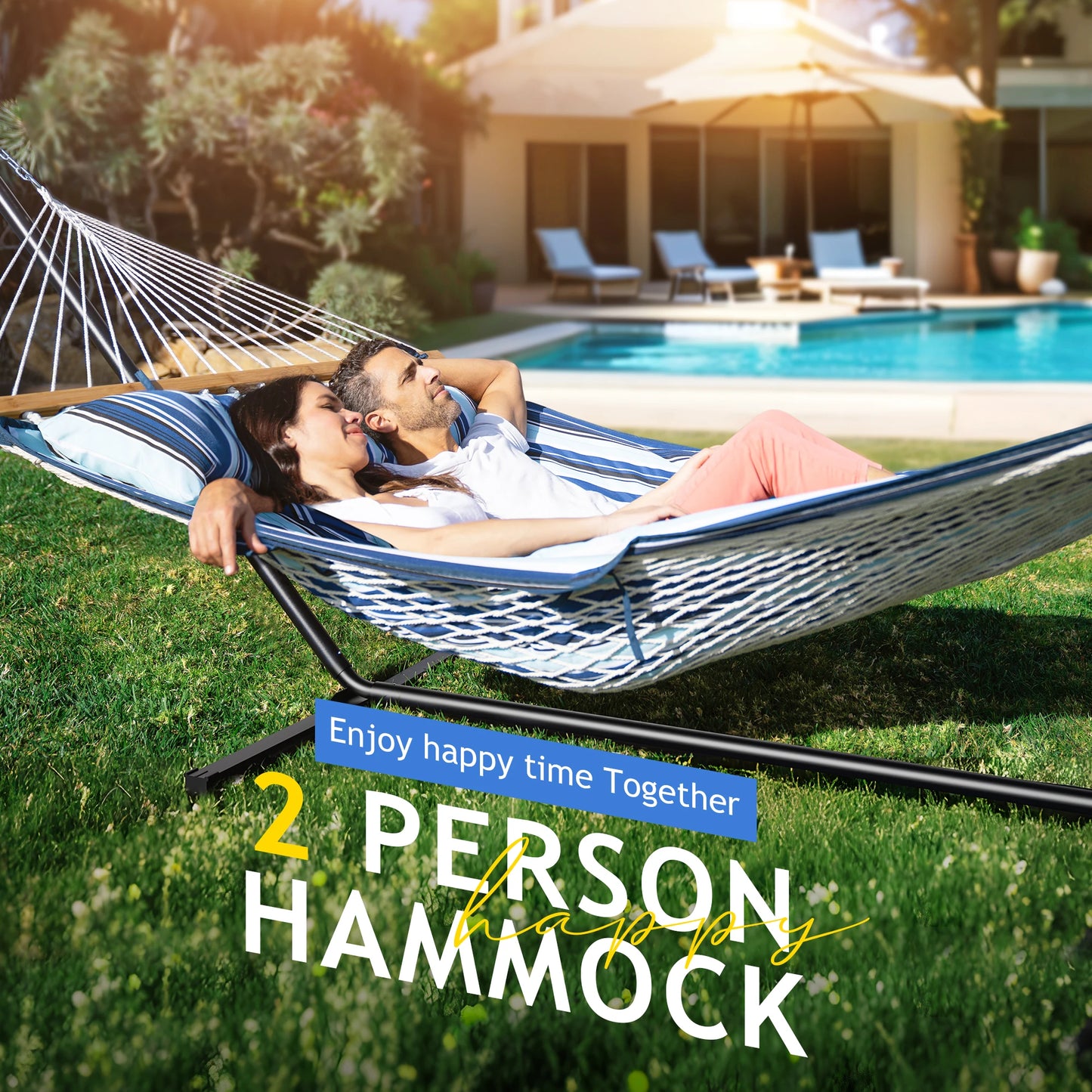Heavy-Duty Outdoor Hammock,Steel Stand.Detachable for Versatile Use - Ideal for Courtyard,+++