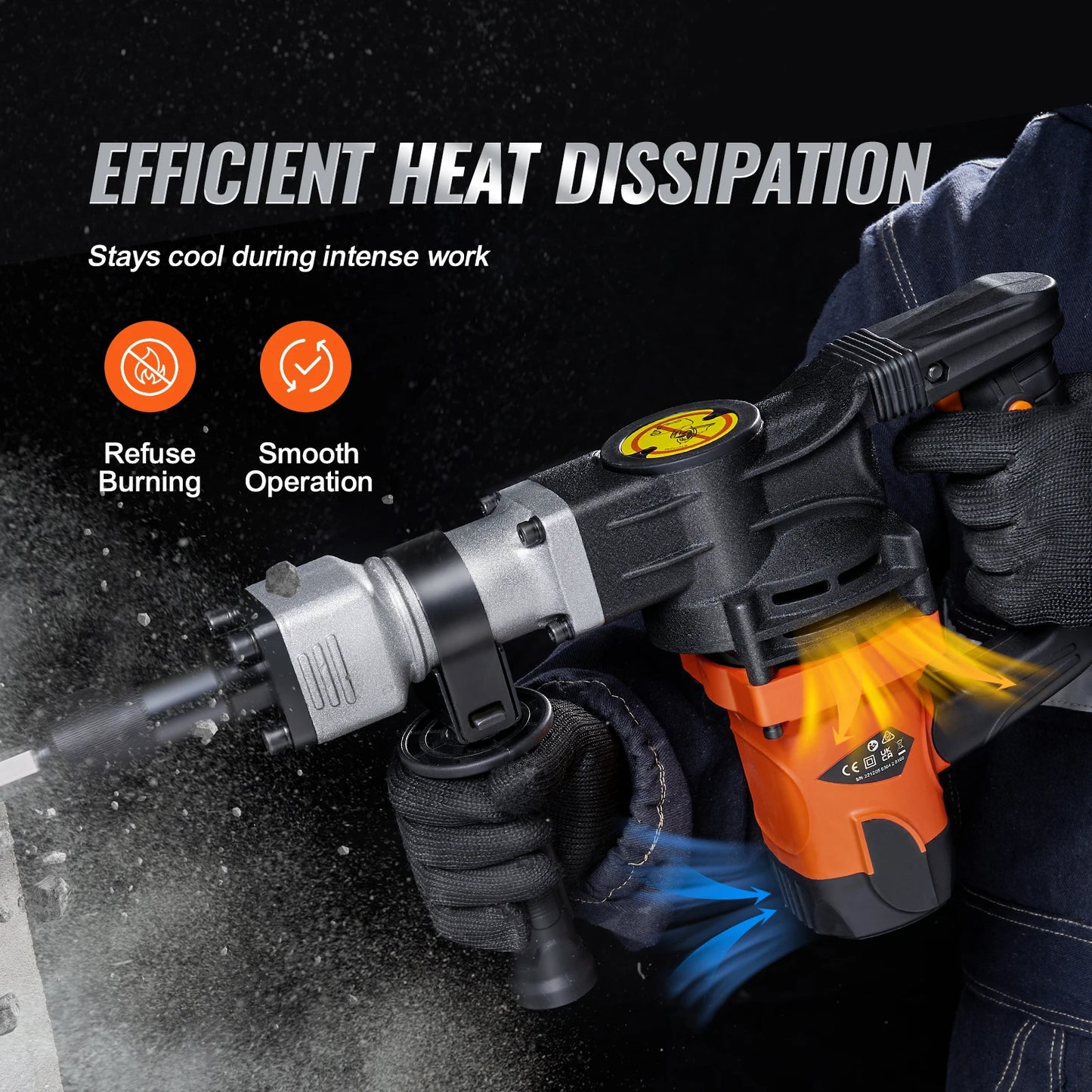 1400W Demolition Electric Jackhammer Heavy Duty 2900 BPM Concrete Breaker 2pcs Chisels Bits Chipping