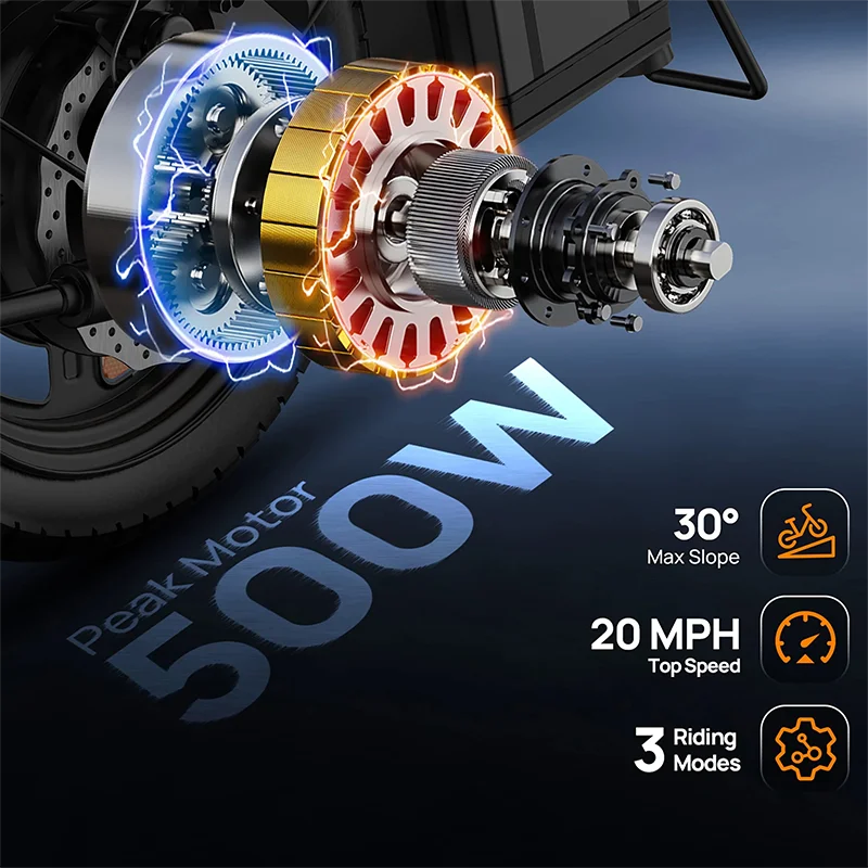 14" Foldable E-bicycle, Adult,Peak 500W Motor,48V 7.5Ah Remove Battery 40 Mi.Range 3 Hours Charge