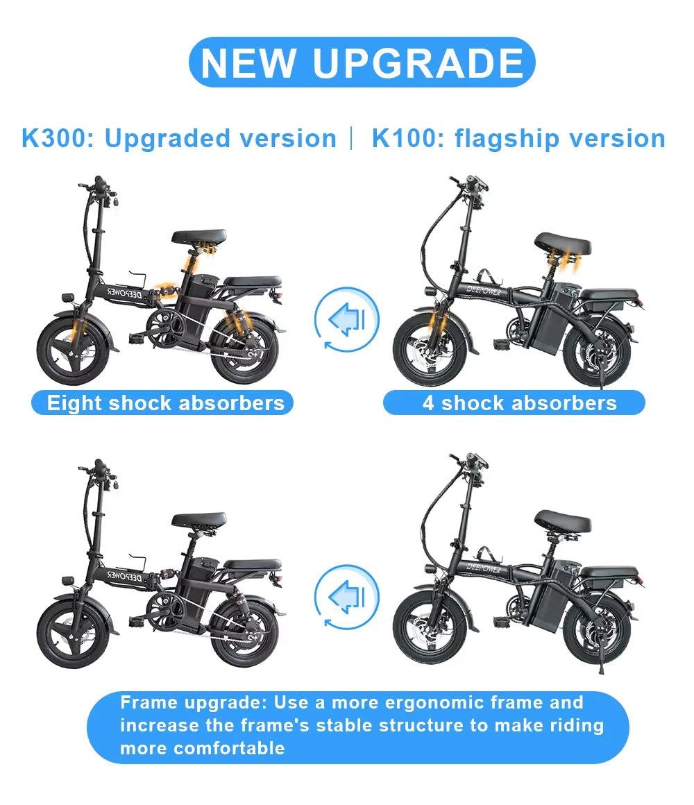 14 Inch Foldable Electric Bicycle 400W Motor 48V 30A0H Adult Mini City Commuting EBike