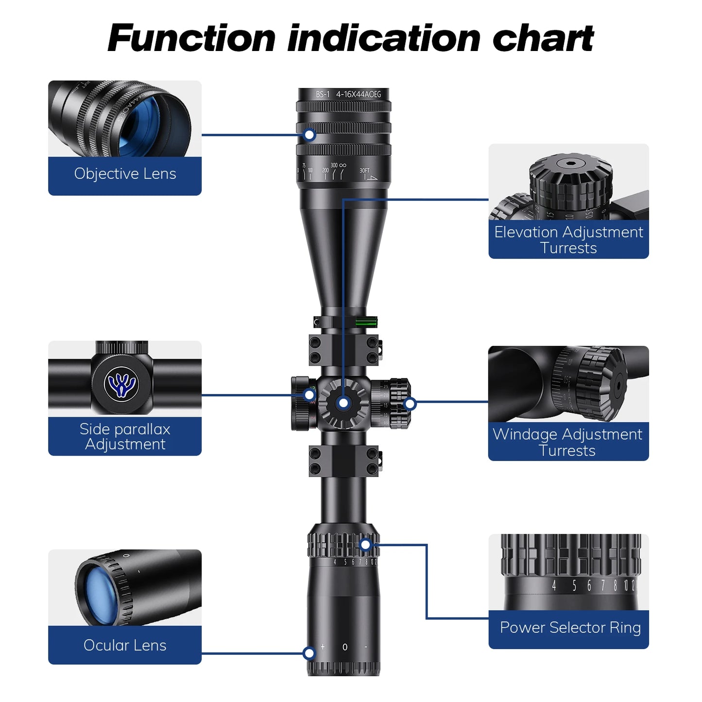 Tactical 4-16x44 AOE Riflescope Tactical Red Green Illuminated Sight Sniper