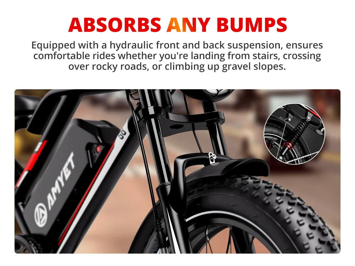 Ebike S8 2000W dual motor 48V 25AH 20-inch fat tires, front, rear shock absorption, with pedals.