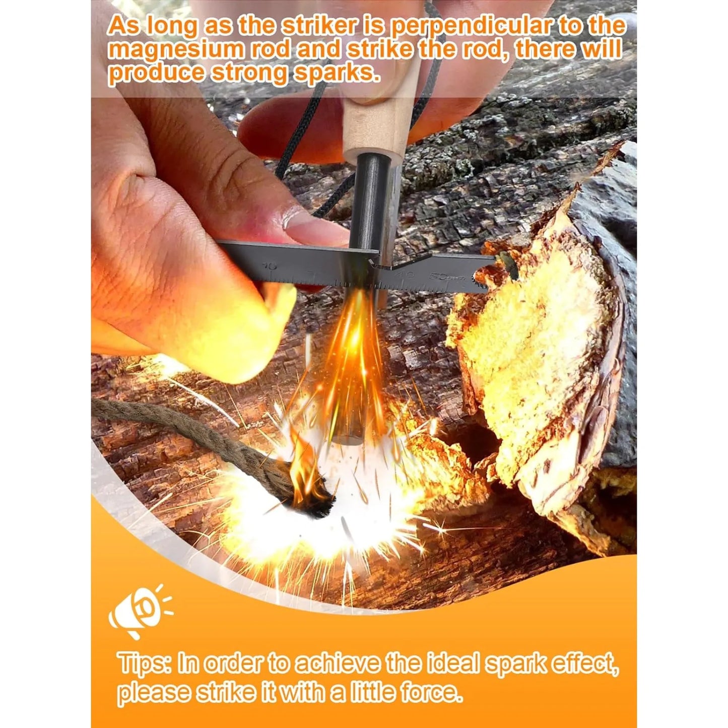 Fire Starter Survival Tool, Fire Starter Kit Includes Magnesium Rod, 2 Pcs Wick Hemp Rope, Bag