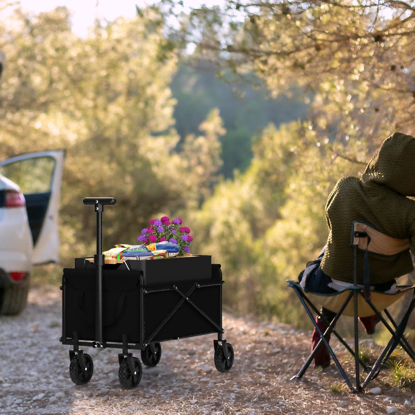 Black Small Handcart Folding Cart Collapsible Utility Wagon Portable Picnic Beach