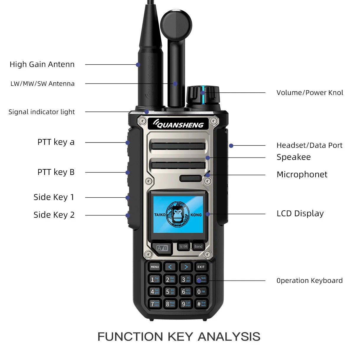 10W VHF/UHF Dual Band Radio 999CH CTCSS/DCS IP55 2500mAh Type-C NOAA Weather Alarm CE