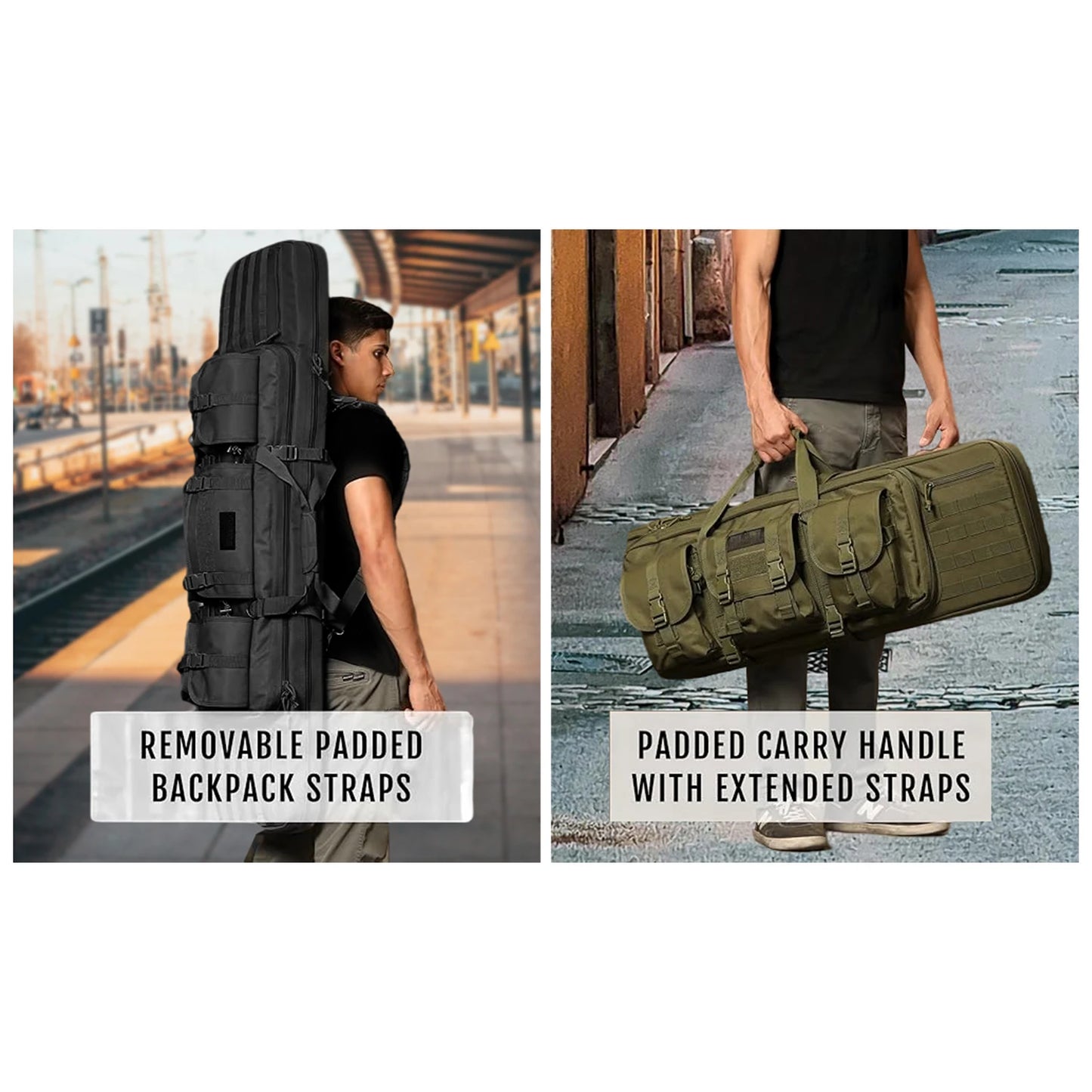 Tactical Double Long Gun Pack Pistol Transport Case, Lockable Compartment for Outdoor Hunting