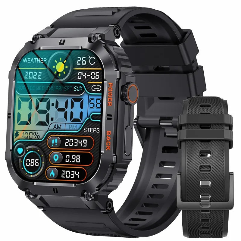 Outdoor Sports Fitness Smartwatch Men 1.96 Inch Screen Bluetooth Waterproof Watches Blood Oxygen