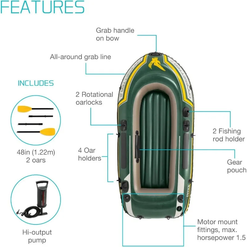 Seahawk Inflatable Boat Includes Deluxe Aluminum Oars and High-Output Pump – SuperStrong PVC