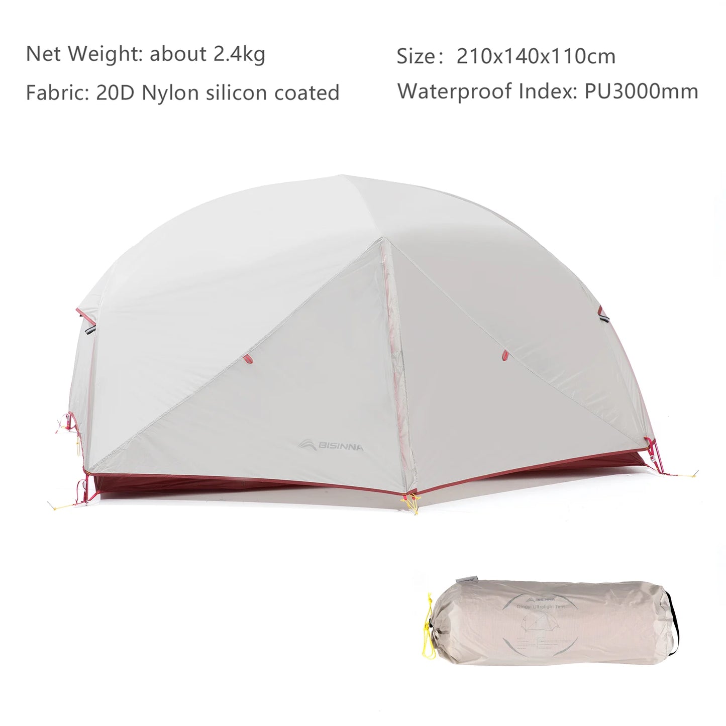 2 Person Ultralight Camping Tent 20D 380T Nylon Double Layer Waterproof Backpacking with free mat