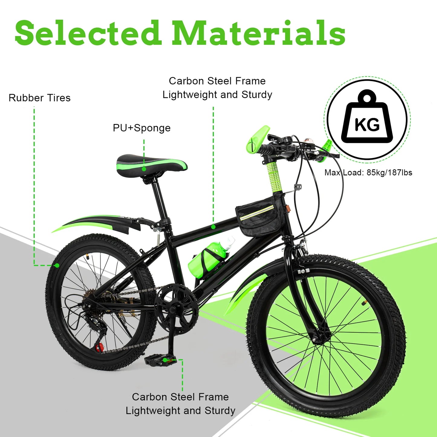 20" Mountain Bike 7 Speeds Kids Bicycle Dual-Disc Brakes Height Adjustable MTB Boys Girls