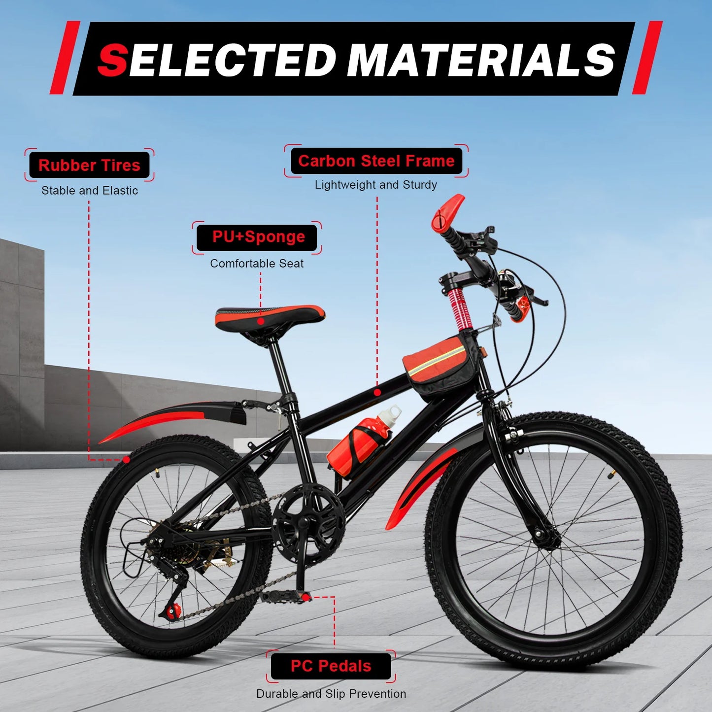 20" Mountain Bike 7 Speeds Kids Bicycle Dual-Disc Brakes Height Adjustable MTB Boys Girls