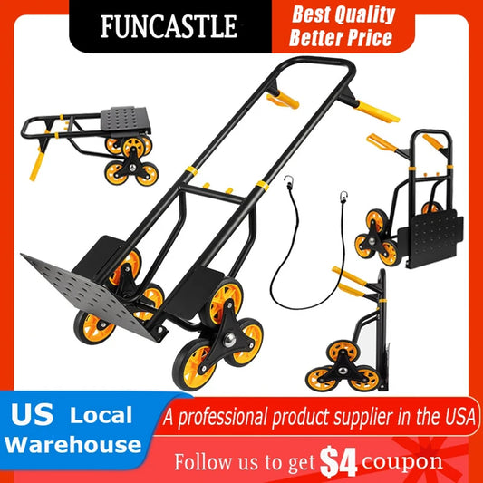 Stair Climber Heavy Duty 330Lbs Capacity Foldable Trolley with Telescop Handle 6 Rubber Wheels