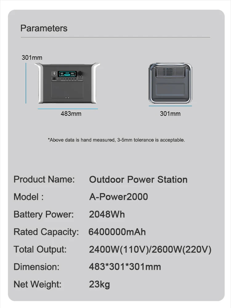 2600W 2048WH Portable Solar Generator 200W ETFE Solar Panel 1000W 500W LifePo4 Power Station