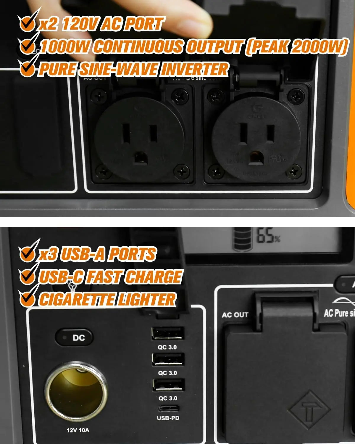 Portable Power Station 1000W Output 808Wh Capacity AC Outlet USB Ports Solar Charging Generator