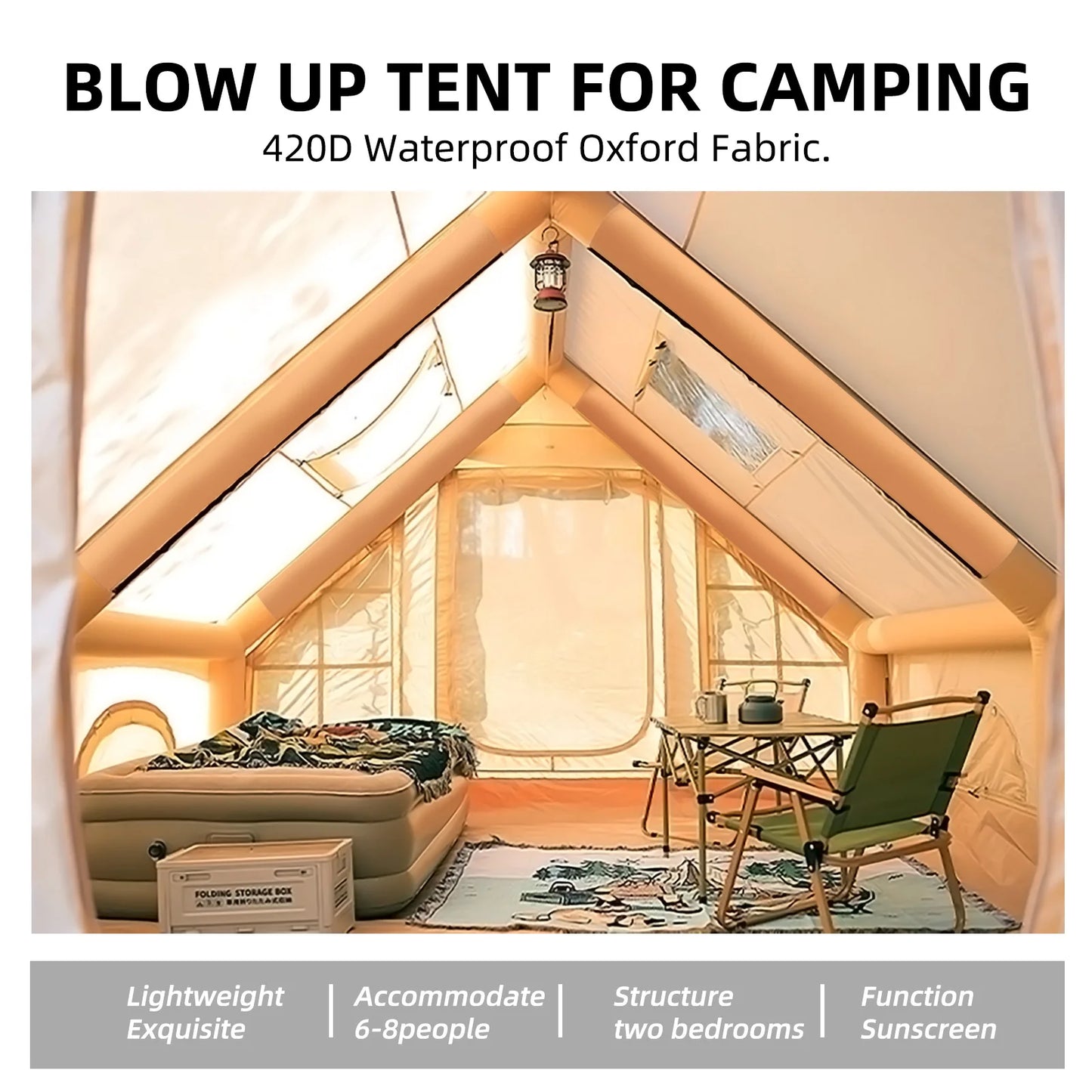 8-10 Person Inflatable Tents for Camping,129 Square Large Hand Pump,Inflatable Tent,Easy Setup