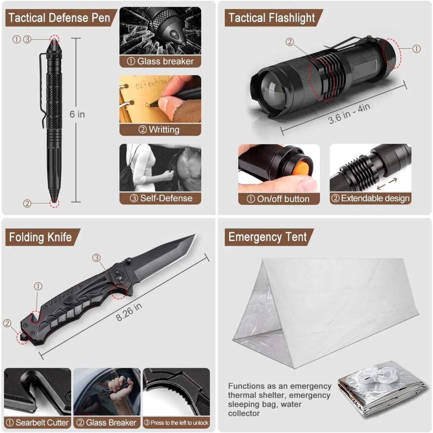 238Pcs Emergency Survival Kit, Professional Tool,Tactical Pouch and Emergency Tent for Earthquake