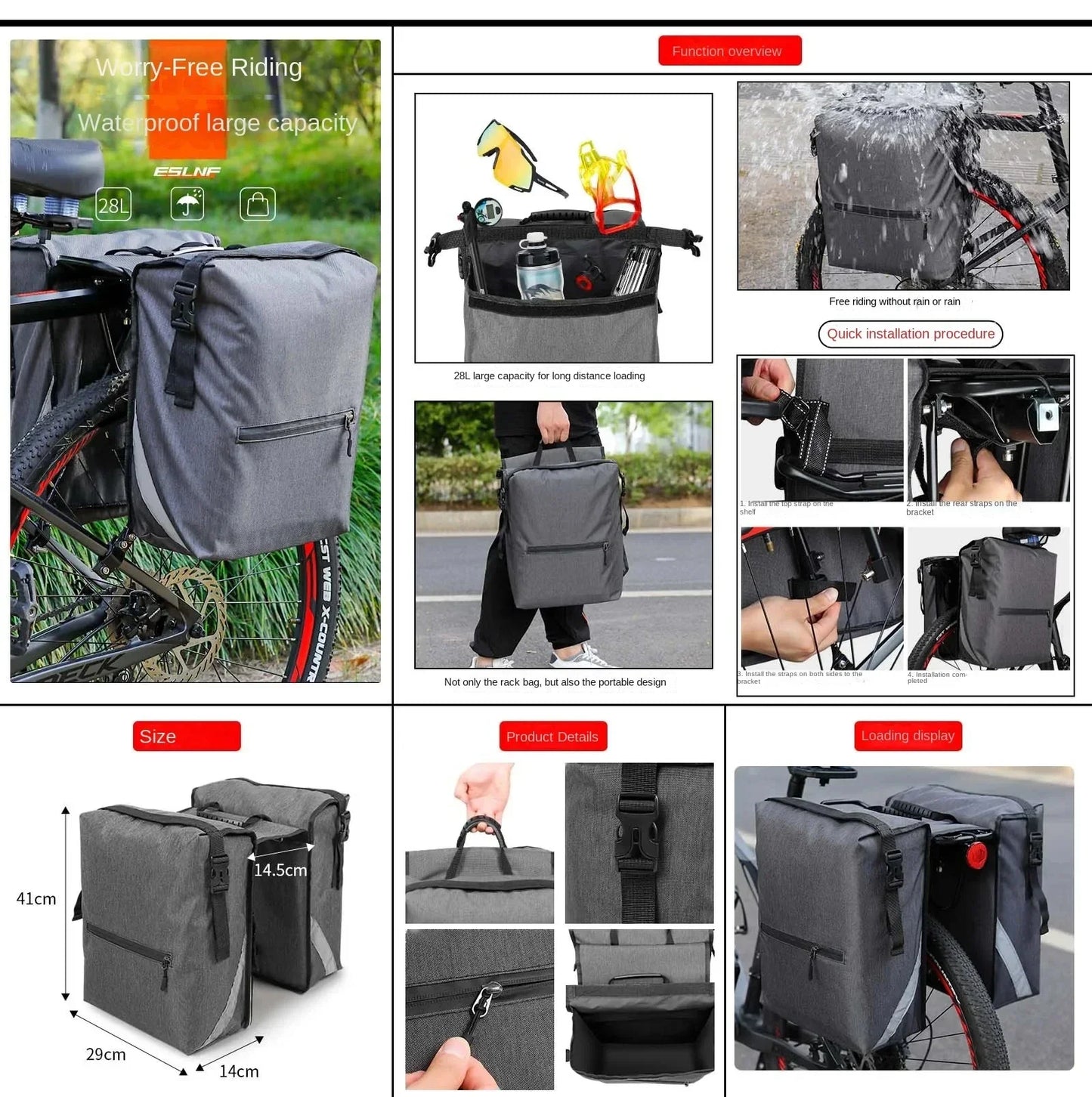 Cycling Double Side Rear Rack Bike 2 In 1 Tail Seat Pannier Pack Luggage Carrier Bike Bag