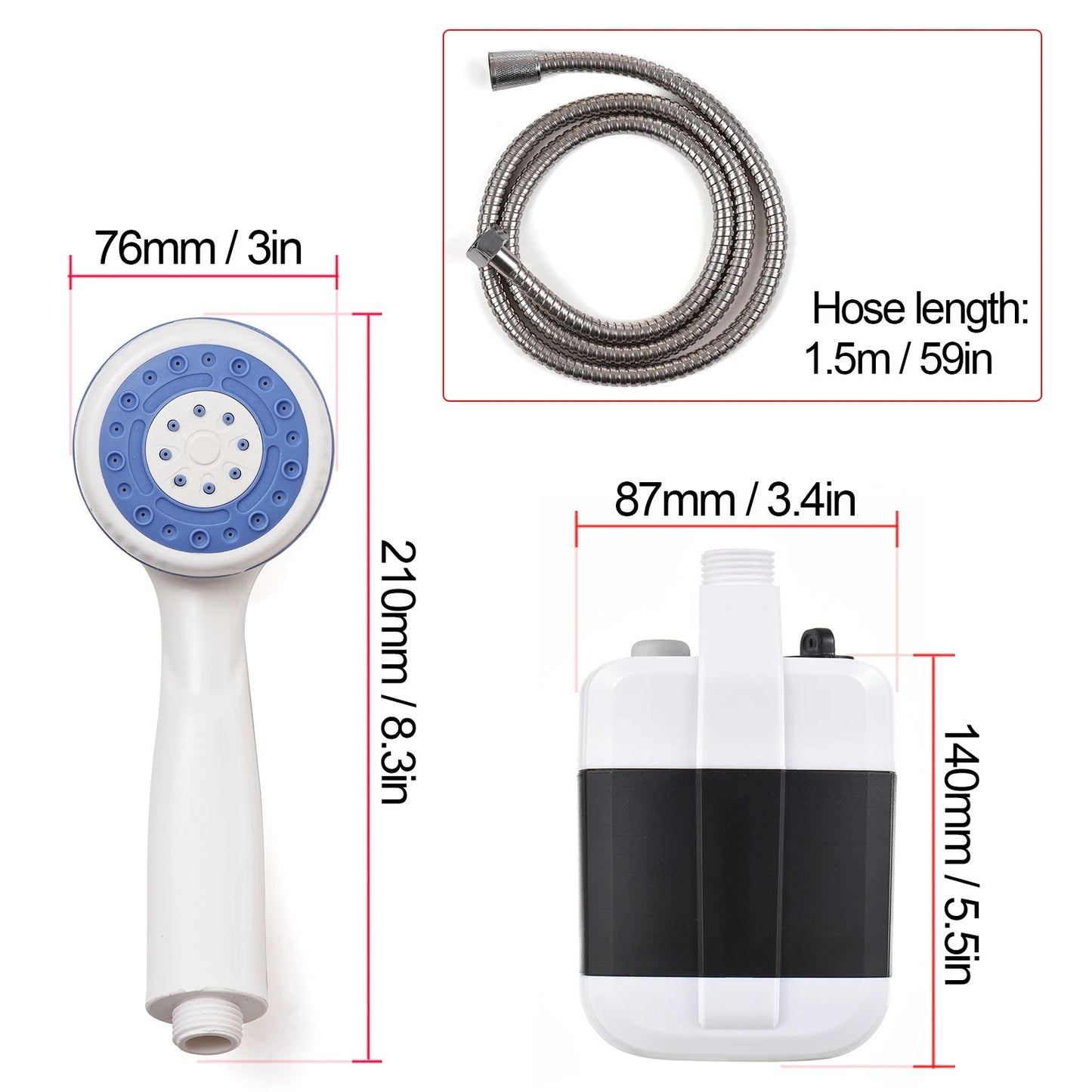Portable rechargeable camping shower w/pump,camping car washing, gardening, pet cleaning
