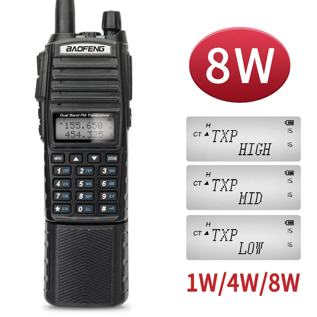8W Walkie Talkie 3800mAh Battery UV82 Dual Band VHF UHF Long Range Emergency Ham Radio