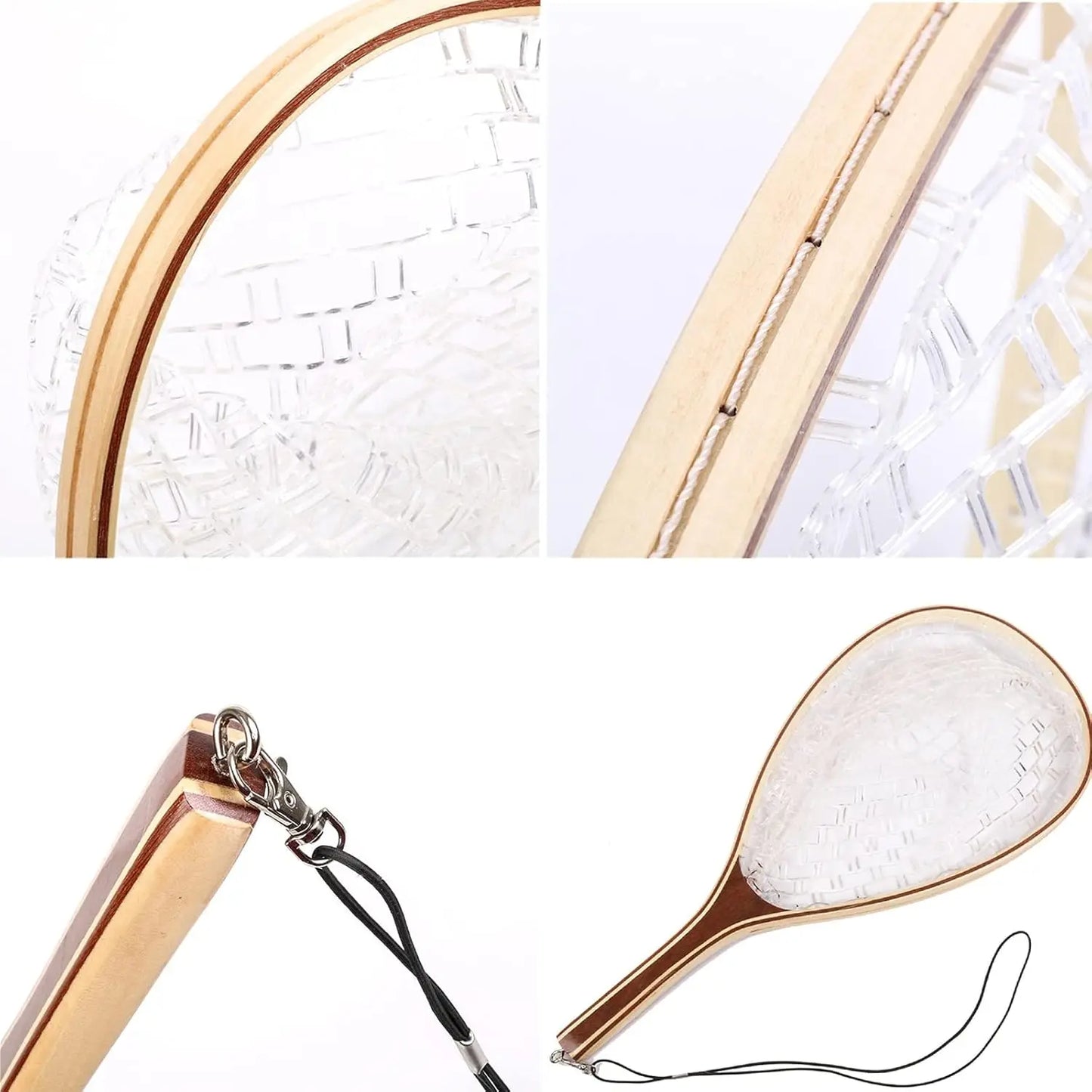 Fly Fishing Landing Net Trout Bass Catch Quick Release Transparent Net Wooden Handle Frame