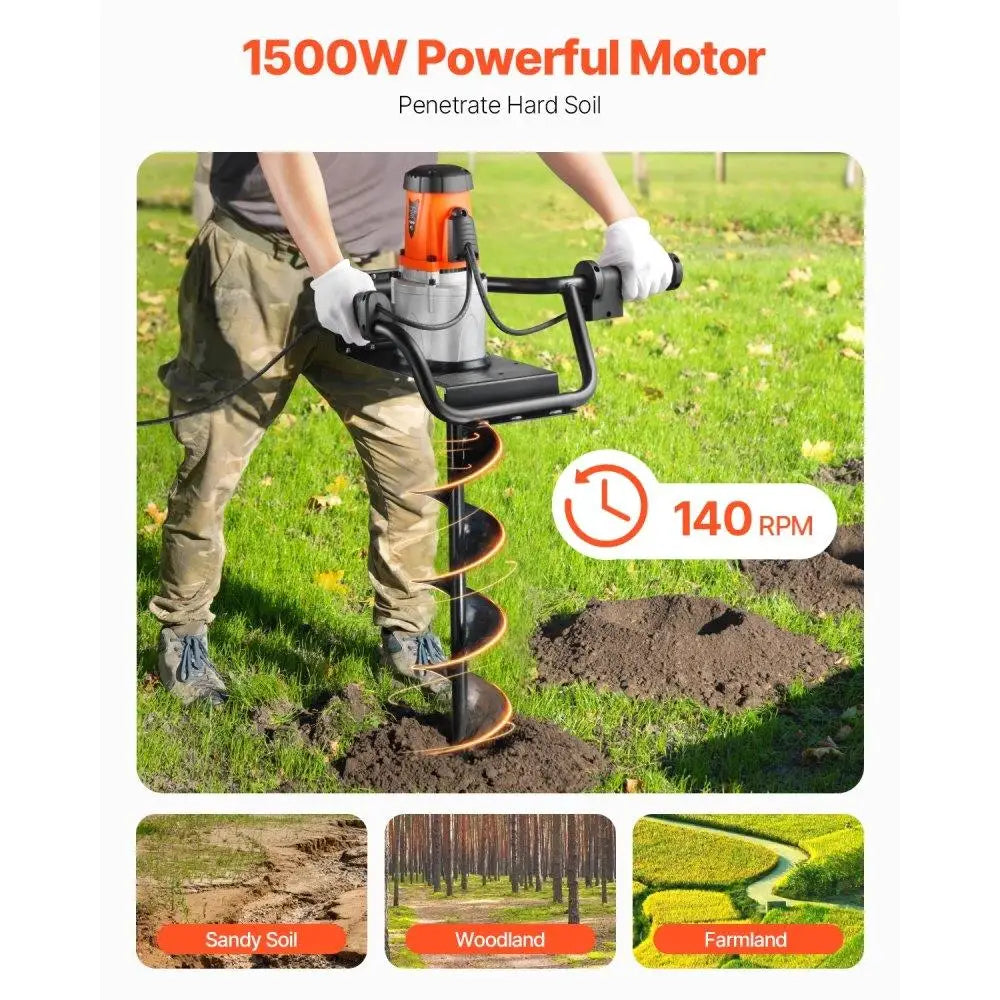 Electric Post Hole Digger 1500W Power Motor 5.71 Inch Auger Bit for Easy Digging and Landscaping