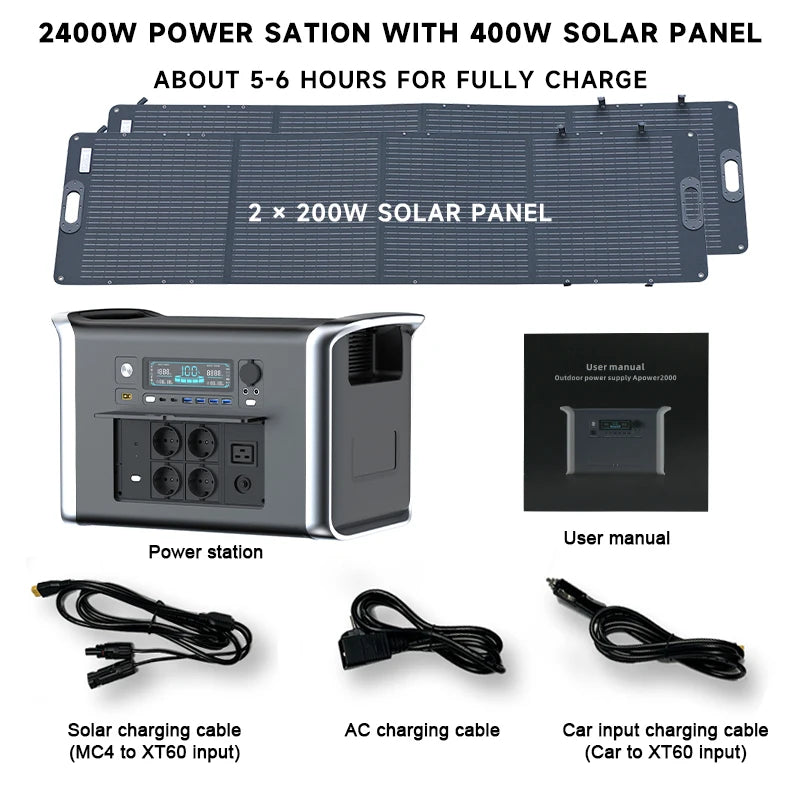 Camping Portable Power Station Solar Generator 1000W 2000W Lifepo4 Battery 220V AC Outlets Power