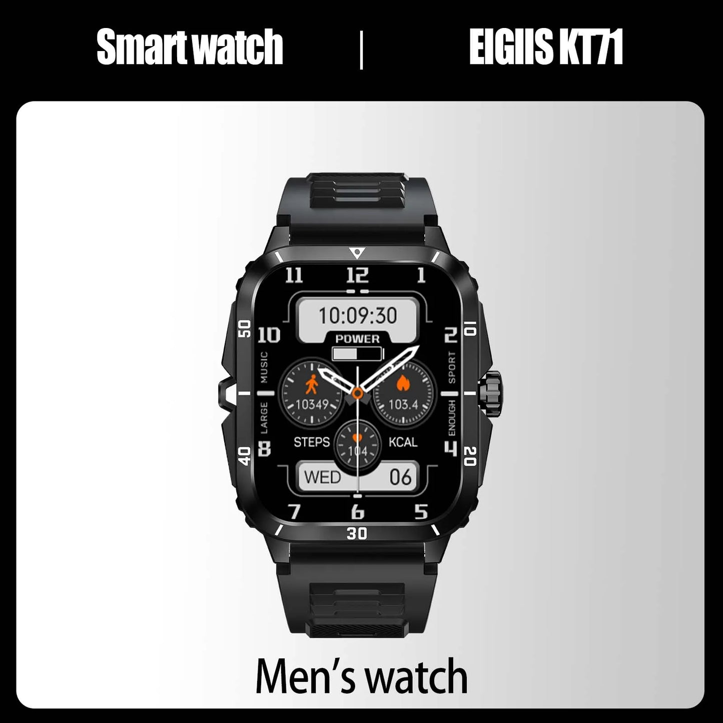 Smart Watch 3ATM Waterprf 1.96" IPS Screen KT71 Men 100+ Sport Mode Heart Rate Blood Pres. Bluetooth