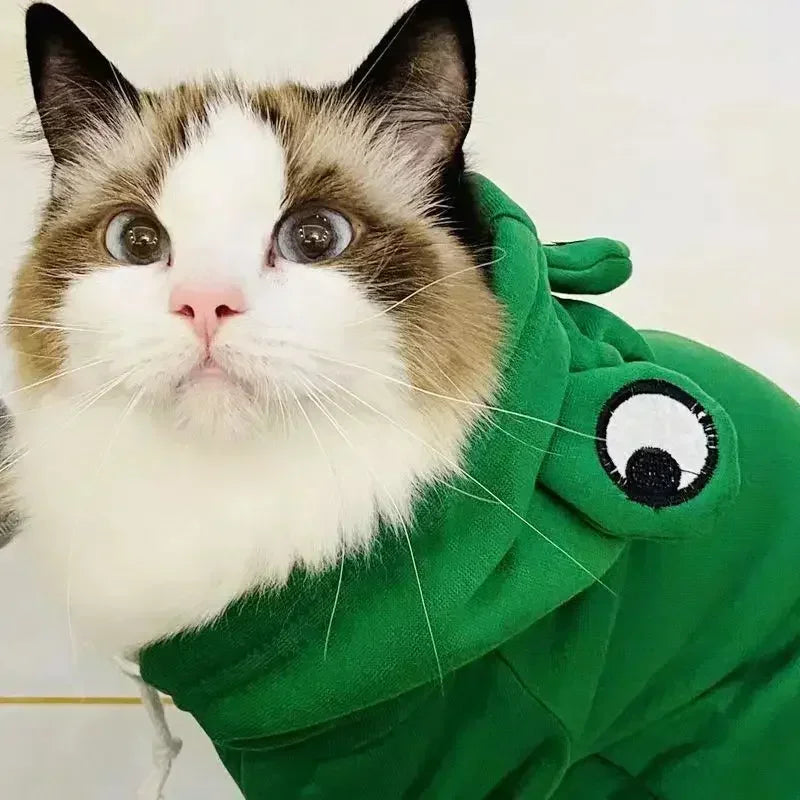 Dog Frog Costume, Dog Hoodies Warm Puppy Autumn Winter Apparel Jumpsuit with Eye Hood