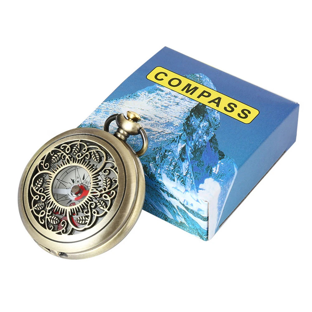 Vintage Bronze Pocket Compass ,Hiking Navigation Compass Kid Gift Tool Carabiner