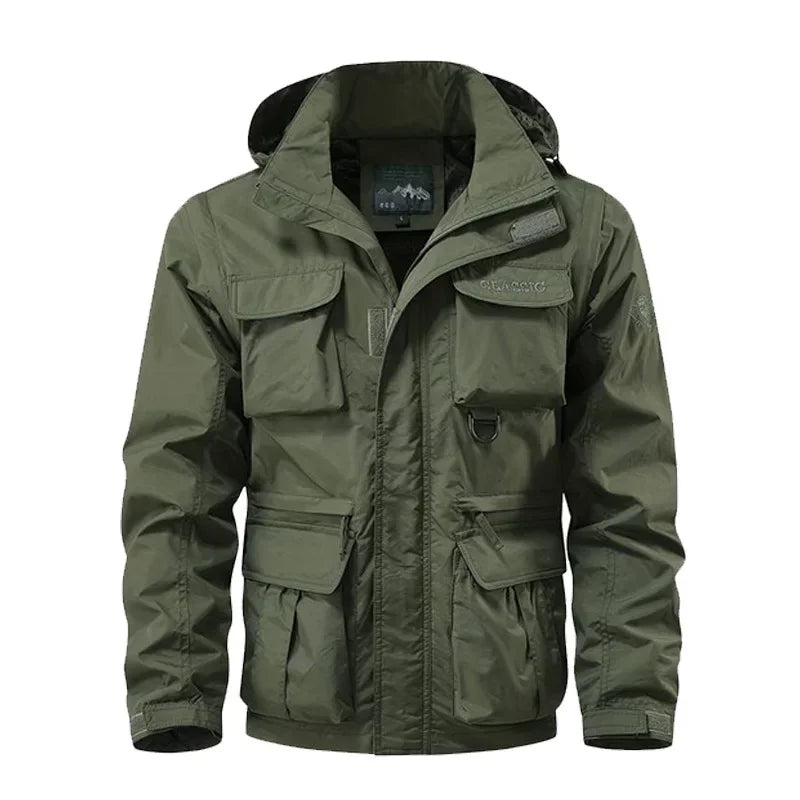 Men's Casual Waterproof Multi Bag Cargo Jacket Outdoor Detachable Windproof Hooded Jacket  Jacket