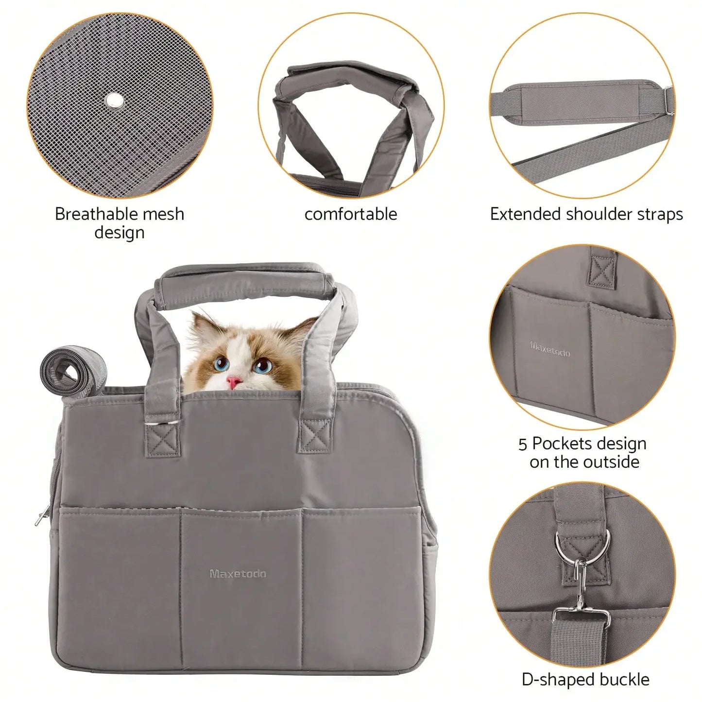 Womens Pet Carrying Handbag Dark Gray Small Dogs Cat Dogs(8lb) Cats(11lb)