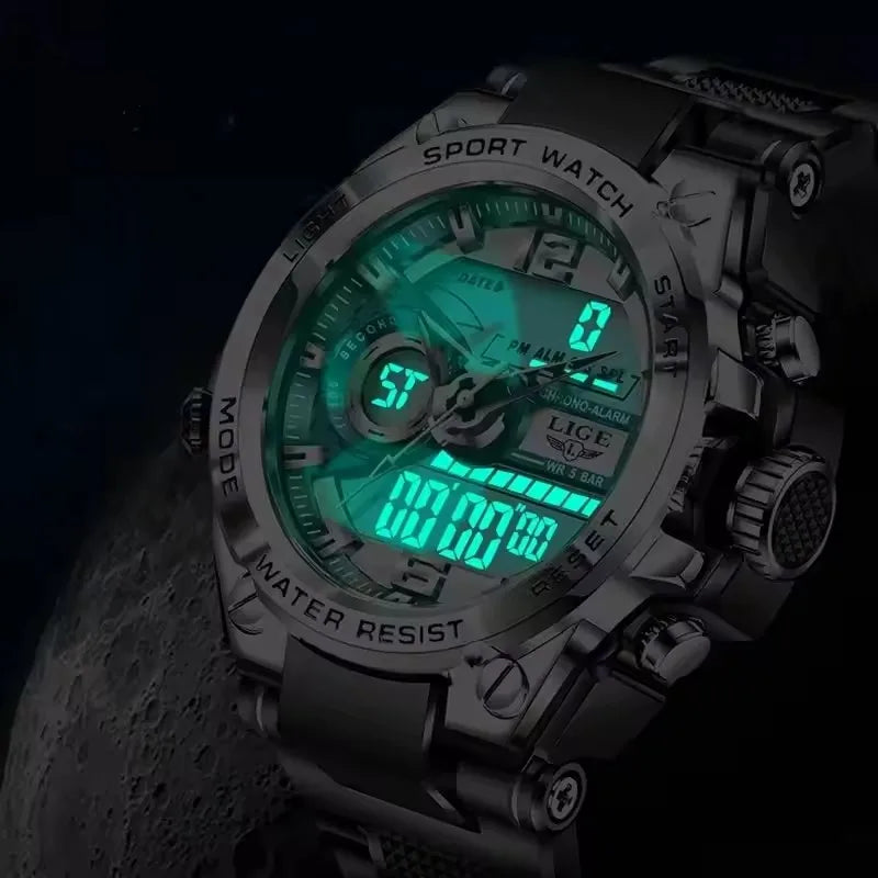 LIGE Military Watch Digital 50m Waterproof LED Quartz Clock Sport Watch, Cool Mens