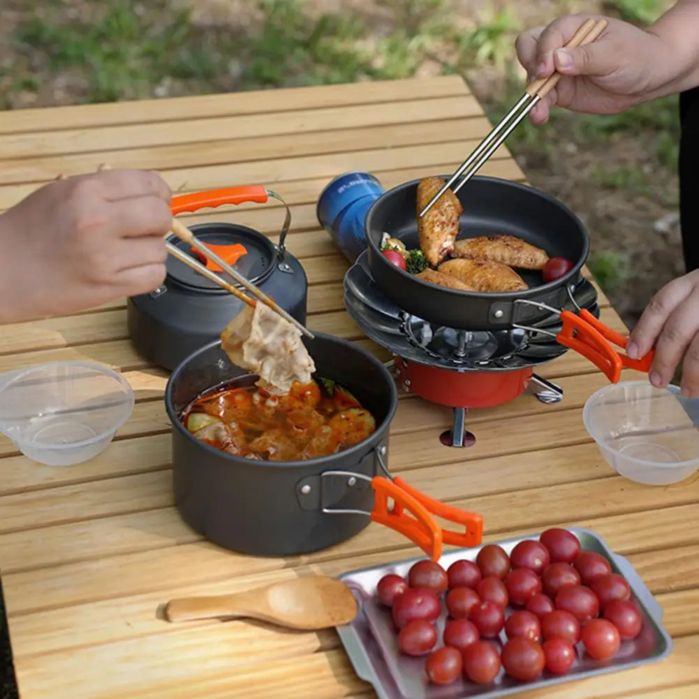 Foldable Handle Cookware Camping Cookware, 2-3 People Non-stick Alumina Pots Pans Utensils