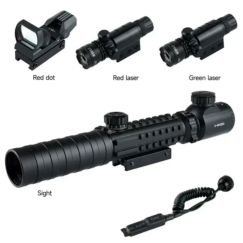3-9X32EG Riflescope Laser Red Dot 3 in 1 Combo Optic Sight Red Green Illuminated Reflex 4 Reticle
