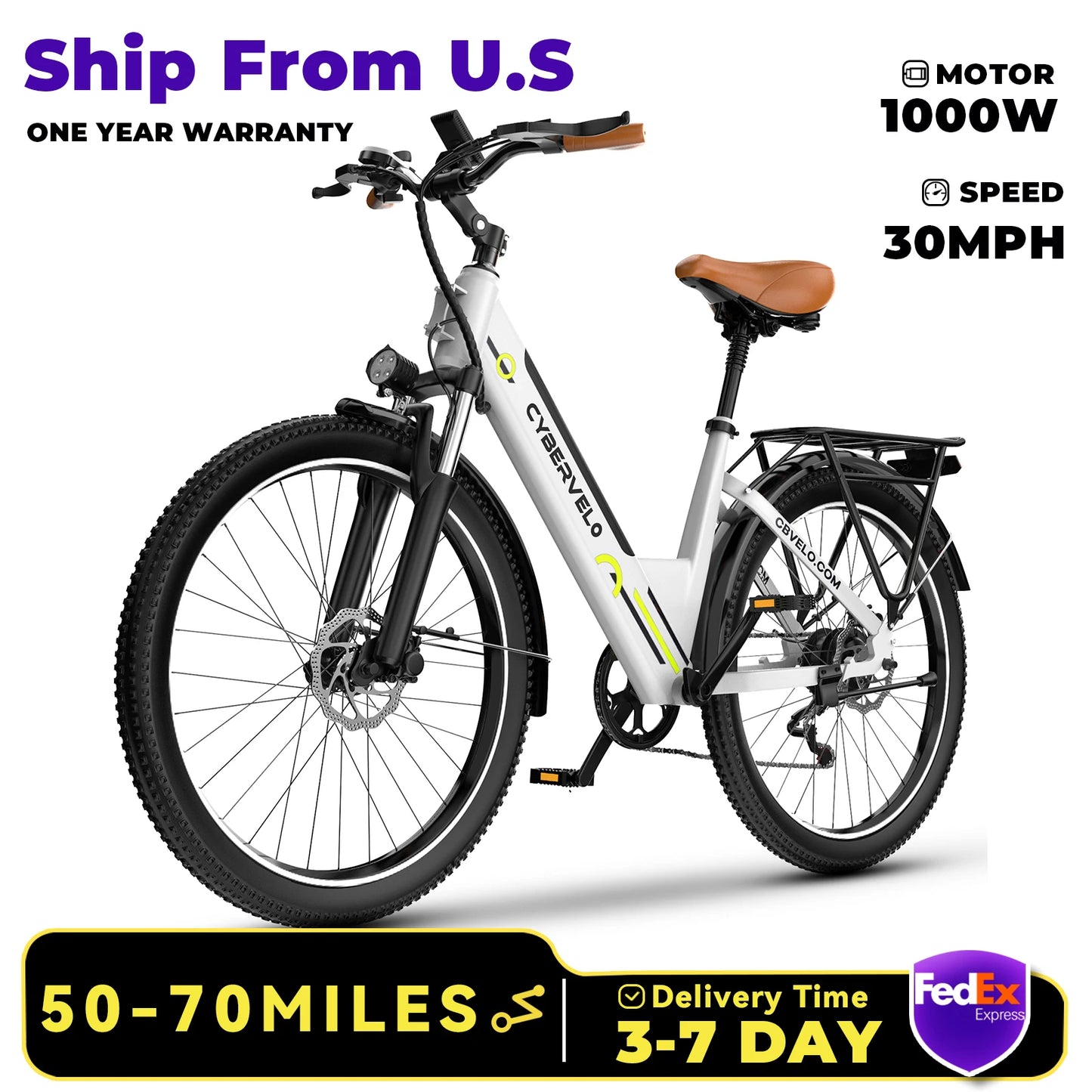 1000 Peak Electric Bike,Adults,up 80 Miles Removable Battery, 26", 7-Speed