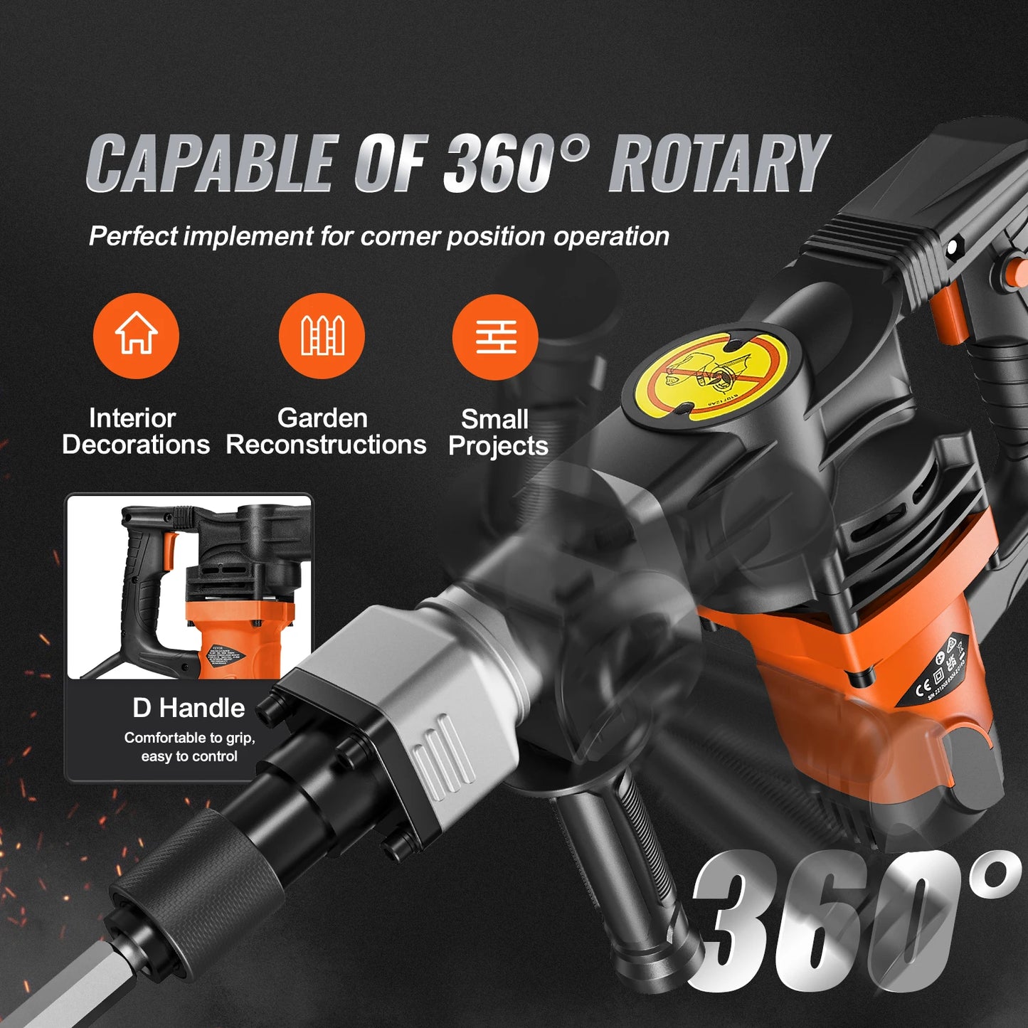 1400W Demolition Electric Jackhammer Heavy Duty 2900 BPM Concrete Breaker 2pcs Chisels Bits Chipping