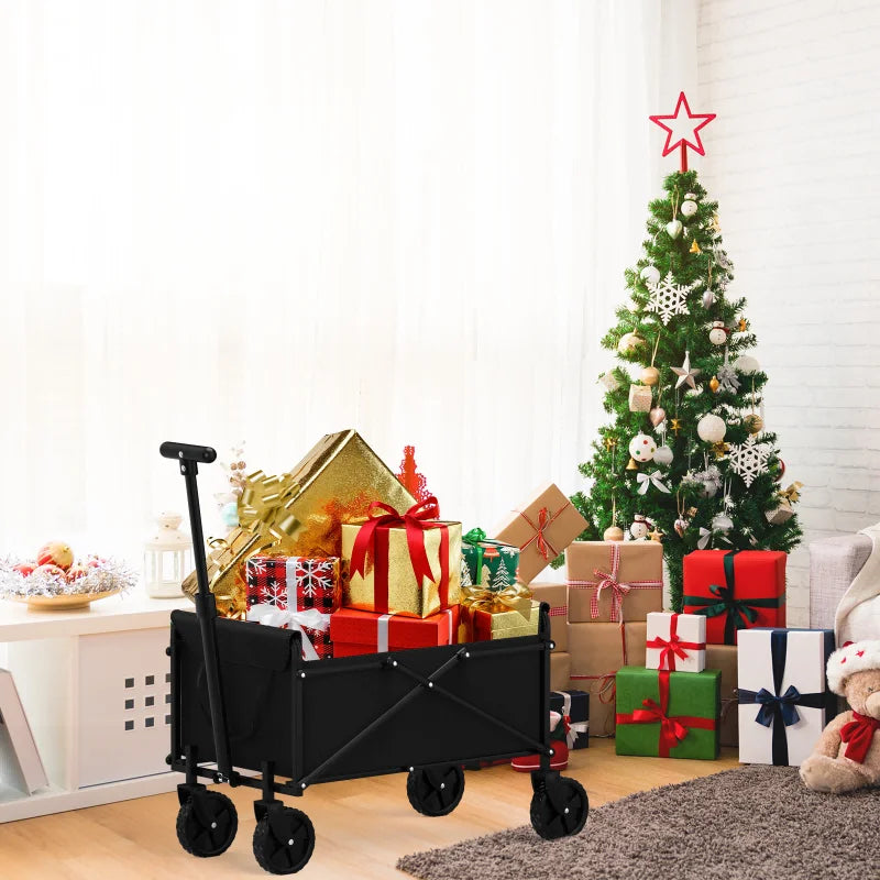 Black Small Handcart Folding Cart Collapsible Utility Wagon Portable Picnic Beach